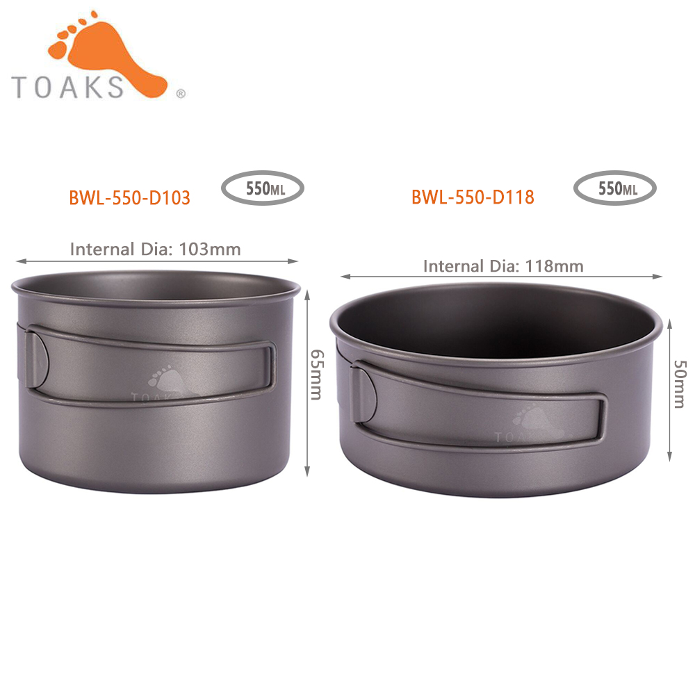 Outdoor Camping Cooking Equipment - TOAKS BWL-550 Berkemah Titanium Mangkuk dengan