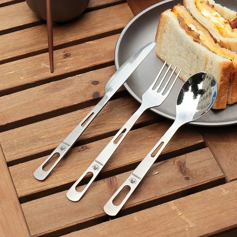 Outdoor Camping Dining Set - HWZBBEN Set pisau sendok garpu Titanium,